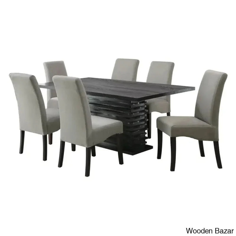 Byrd Stylish Black and Gray Pedestal Dining Set - Modern Elegance for Sophisticated Spaces