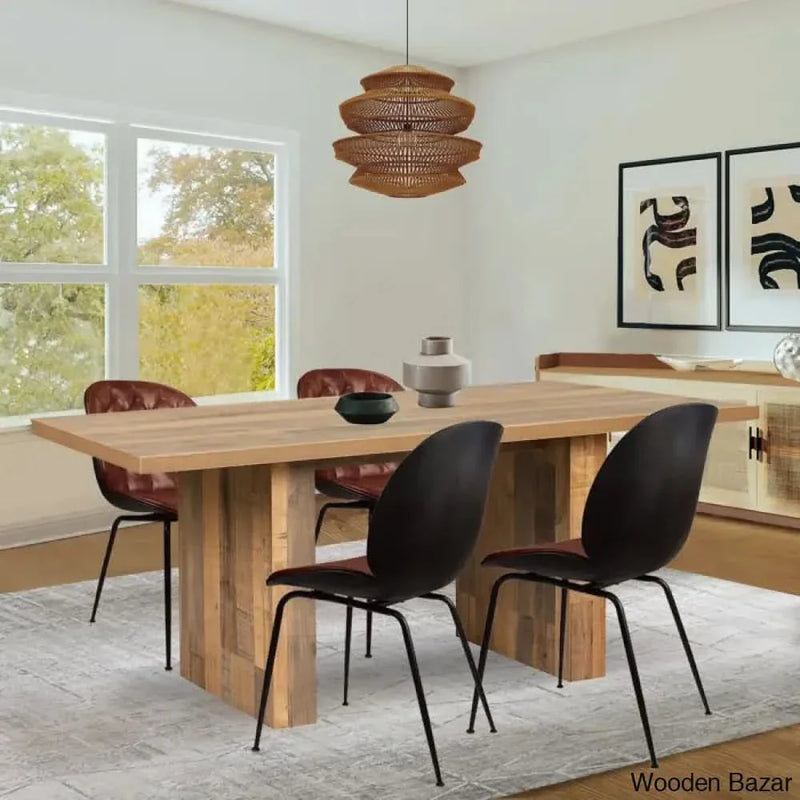 Cady 4 Seater Double Pedestal Dining Table Set - Craft Decor Oak