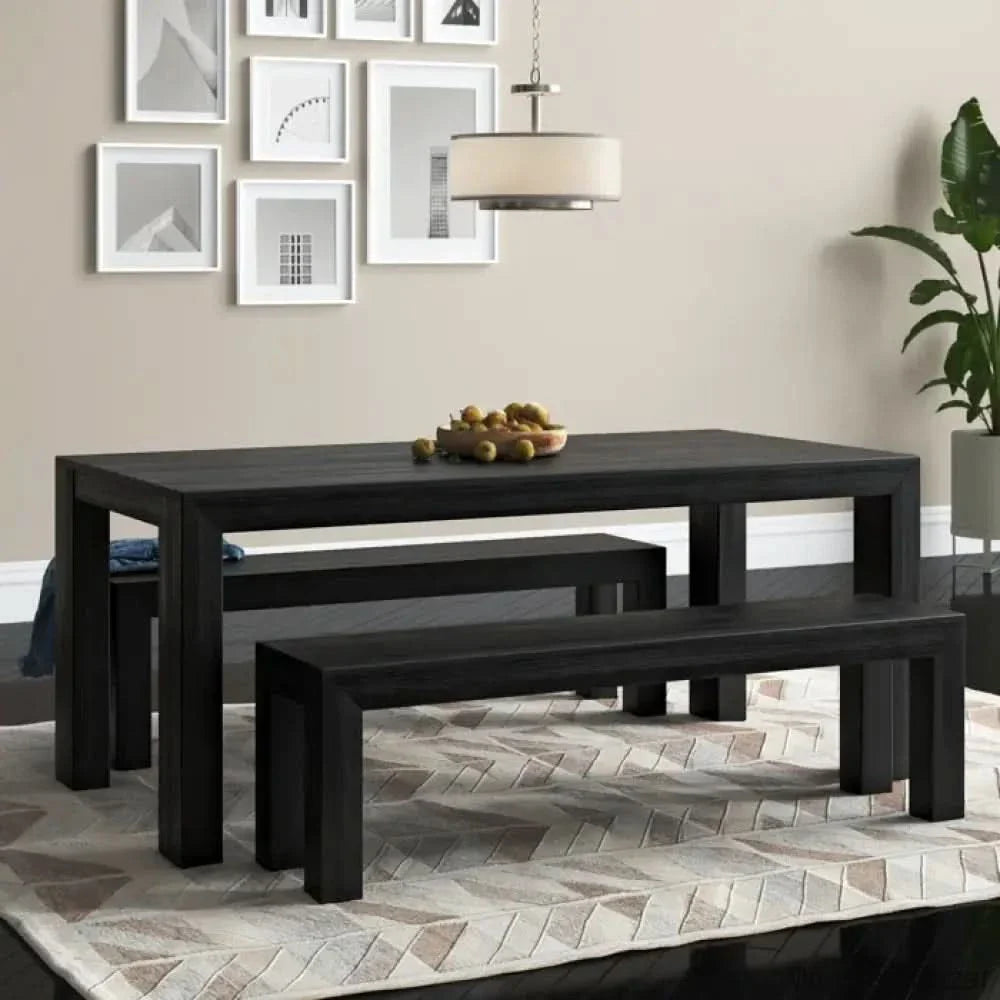 Cady 6 Seater Teak Wood Solid Dining Set - Craft Decor Black Wirebrush