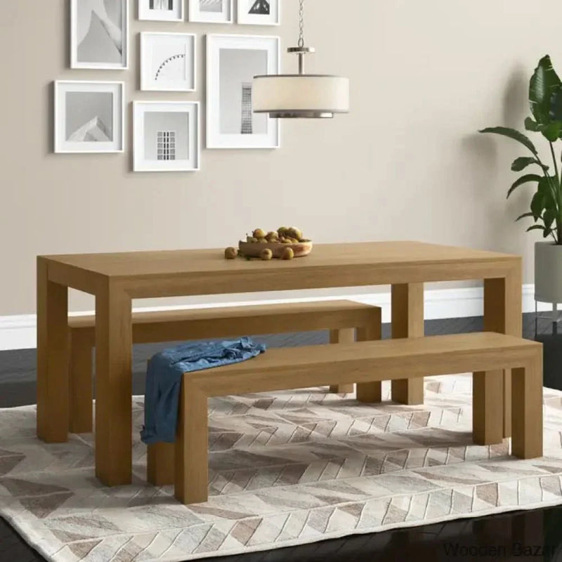 Cady 6 Seater Teak Wood Solid Dining Set - Craft Decor Pecan Wirebrush