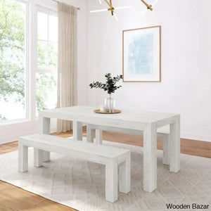 Cady 6 Seater Teak Wood Solid Dining Set - Craft Decor White Sand Wirebrush