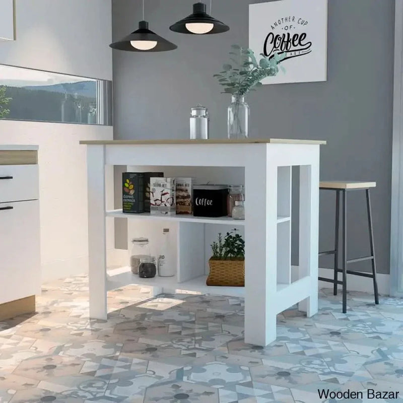 Cala 3-Shelf Wooden Kitchen Island Kitchen trolley cart cabinet kitchen island with storage