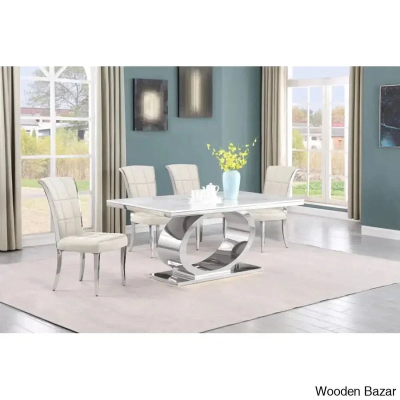 Carlot Latest Marble Top Pedestal Dining Set - Craft Decor 4 Seater