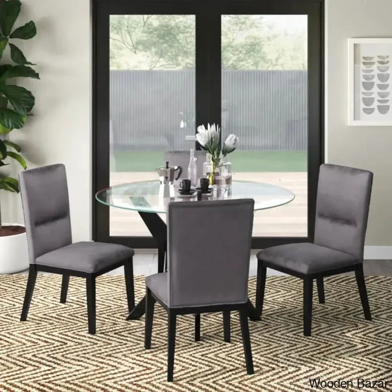 Caron 4 Seater Glass Top Pedestal Dining Set - Craft Decor Black