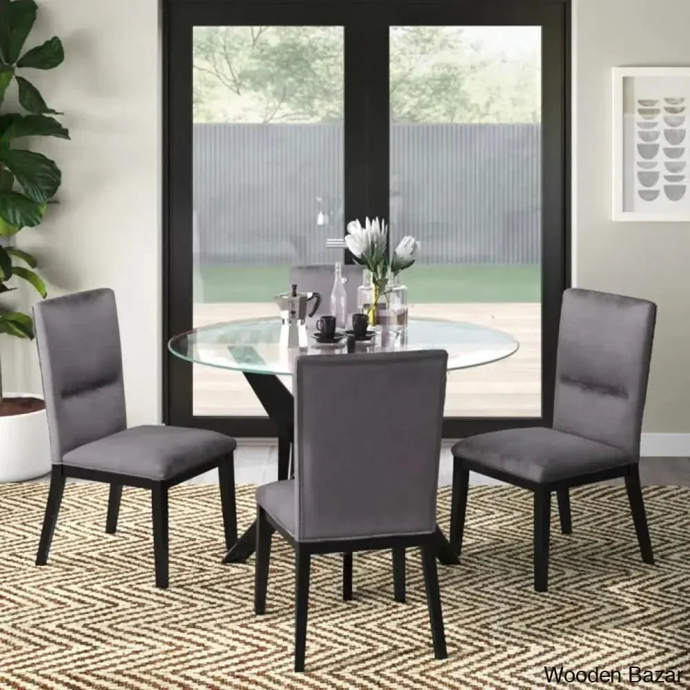 Caron 4 Seater Glass Top Pedestal Dining Set - Craft Decor Black