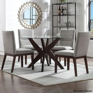 Caron 4 Seater Glass Top Pedestal Dining Set - Craft Decor Walnut Brown