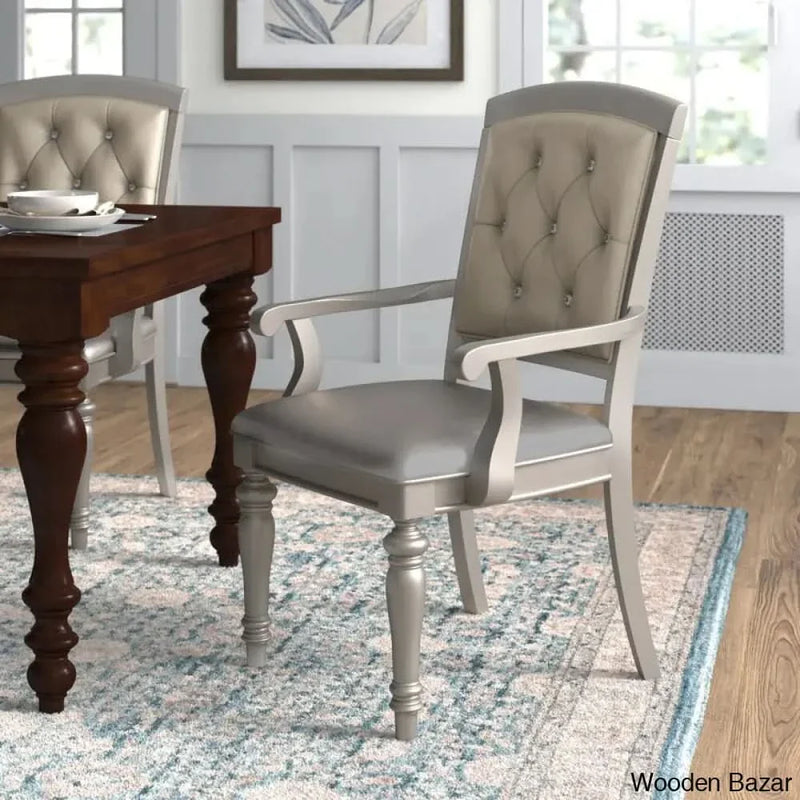 Caylen Tufted Arm Chair in Silver (Set of 2)