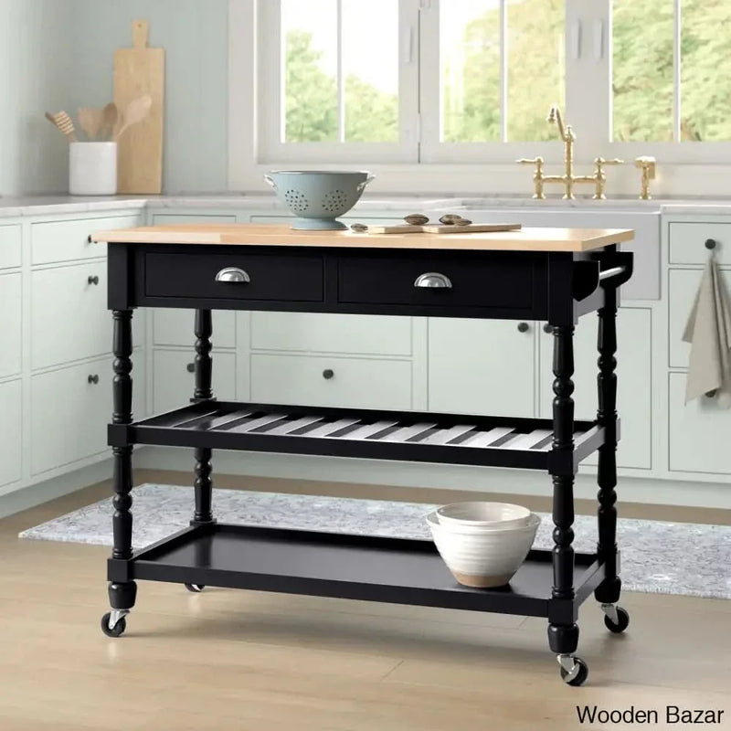 Celia 45" Kitchen Cart with Butcher Block Top and Locking Wheels Kitchen trolley cart cabinet kitchen island with storage