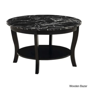 Chadwick 30’’ Coffee Table With Shelf And Center Table Black Faux Marble/Black