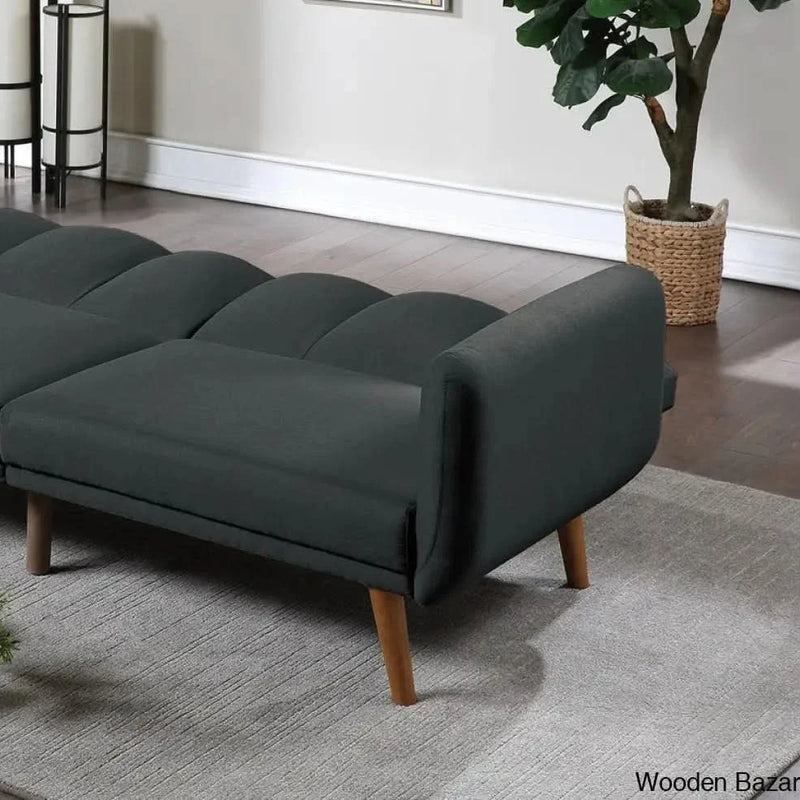 Charlotte Elegant Black Polyfiber Convertible Sofa Bed with Wooden Legs