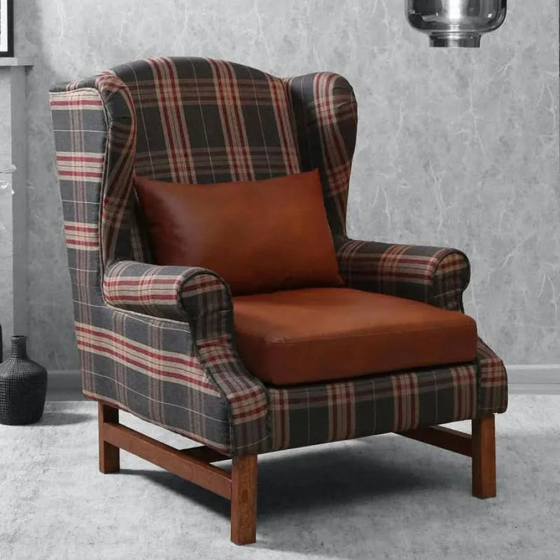 Checkered Modern Wing Chair with Cushion - Craft Decor