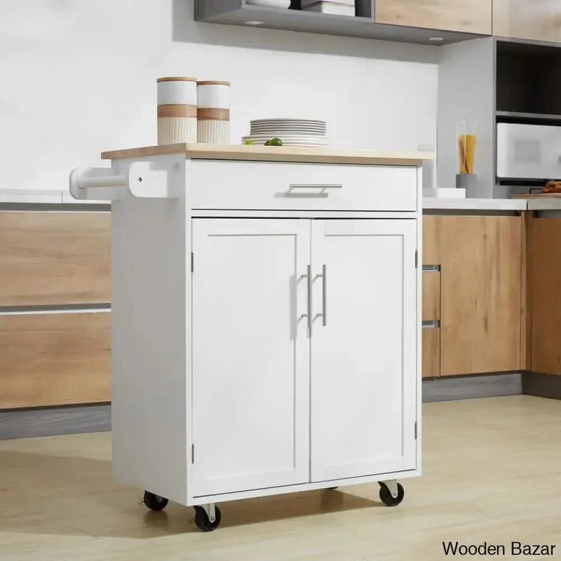 Cheng Solid Wood Top Kitchen Cart Kitchen trolley cart cabinet kitchen island with storage