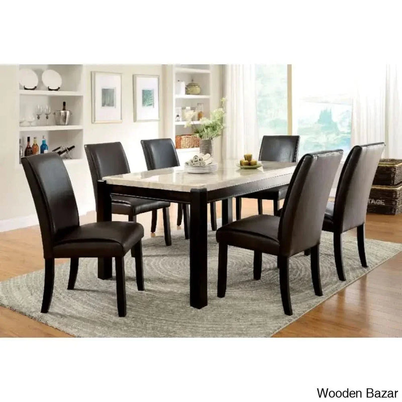 Chicago New 6 Seater Marble Top Dining Table Set