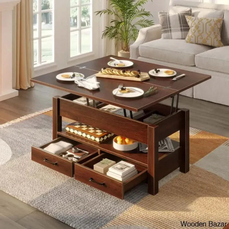 Chumani Coffee Table cum dining table with Storage, Lift Top Coffee and center Table for Living Room
