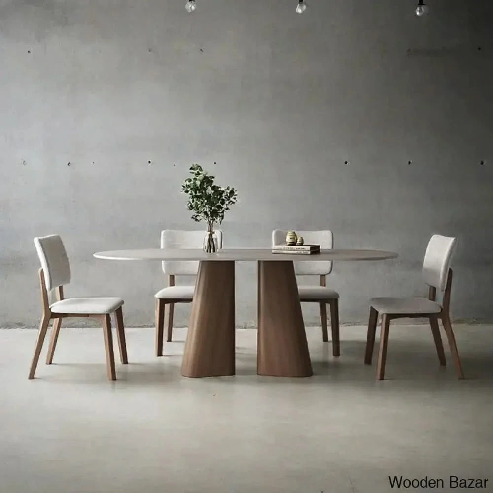 Churchill 4 Seater Stone Top Double Pedestal Dining Set 29.53’’H X 78.74’’L 35.43’’W