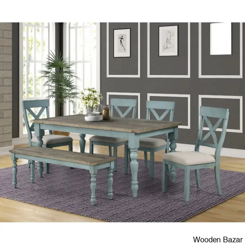 Cierra 6 Seater Wooden Dining Set with Bench