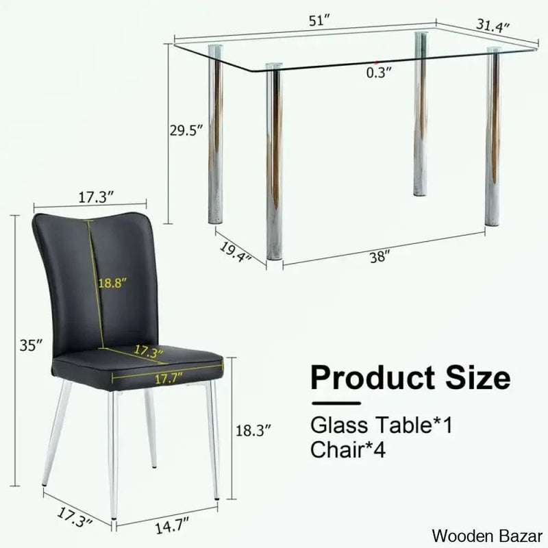 Clemency 4 Seater Glass Top Dining Set - Craft Decor