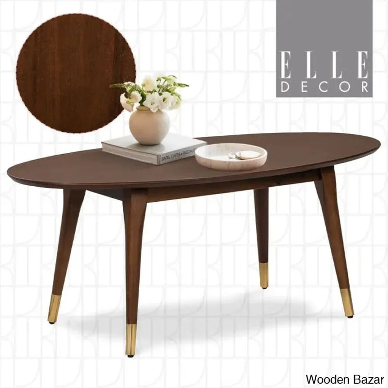 Clemintinne Ellie Decor Mid-Century Modern Oval Coffee and center Table with Brass Accents