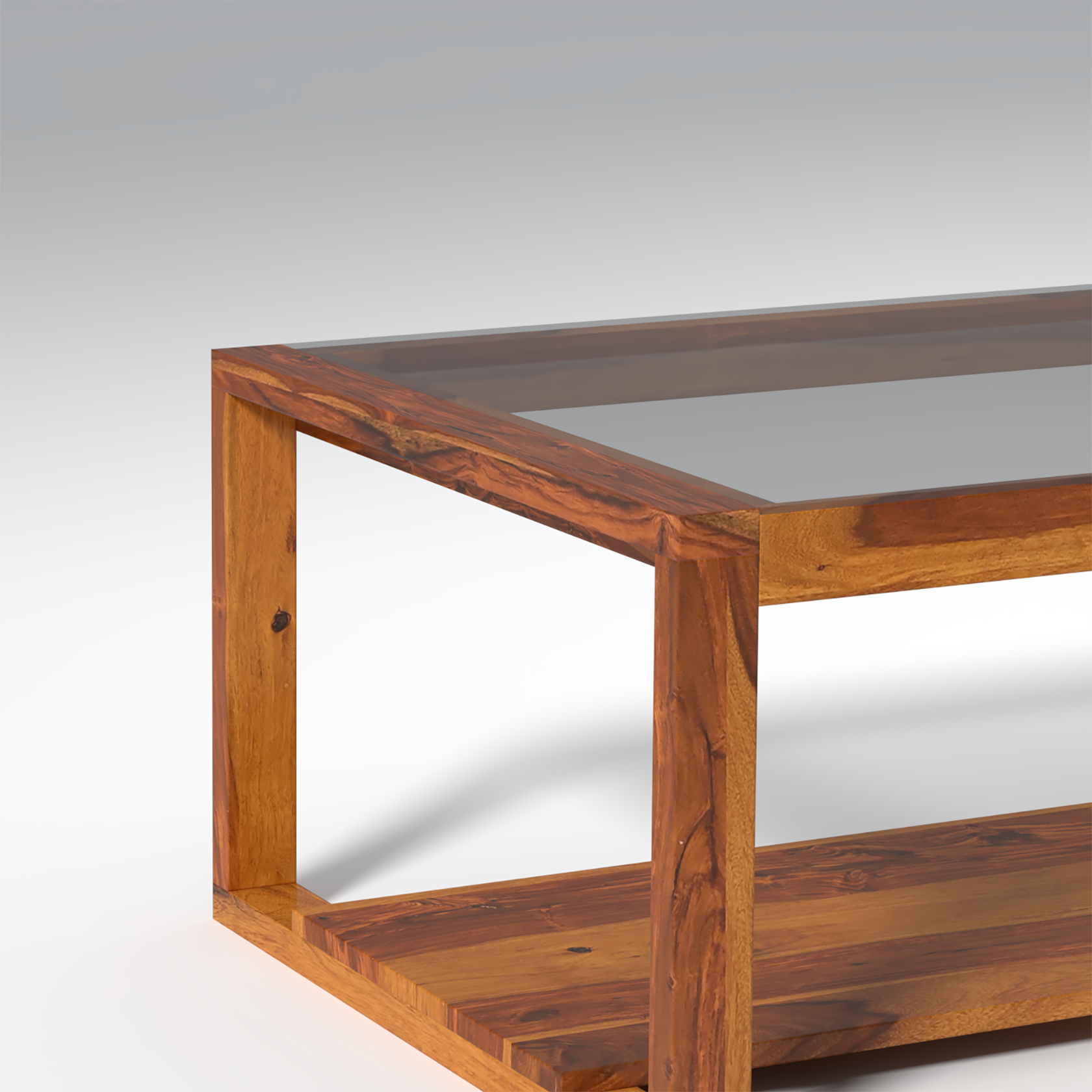 Cortado Curve Sheesham Wood Coffee Table In Light Honey Color