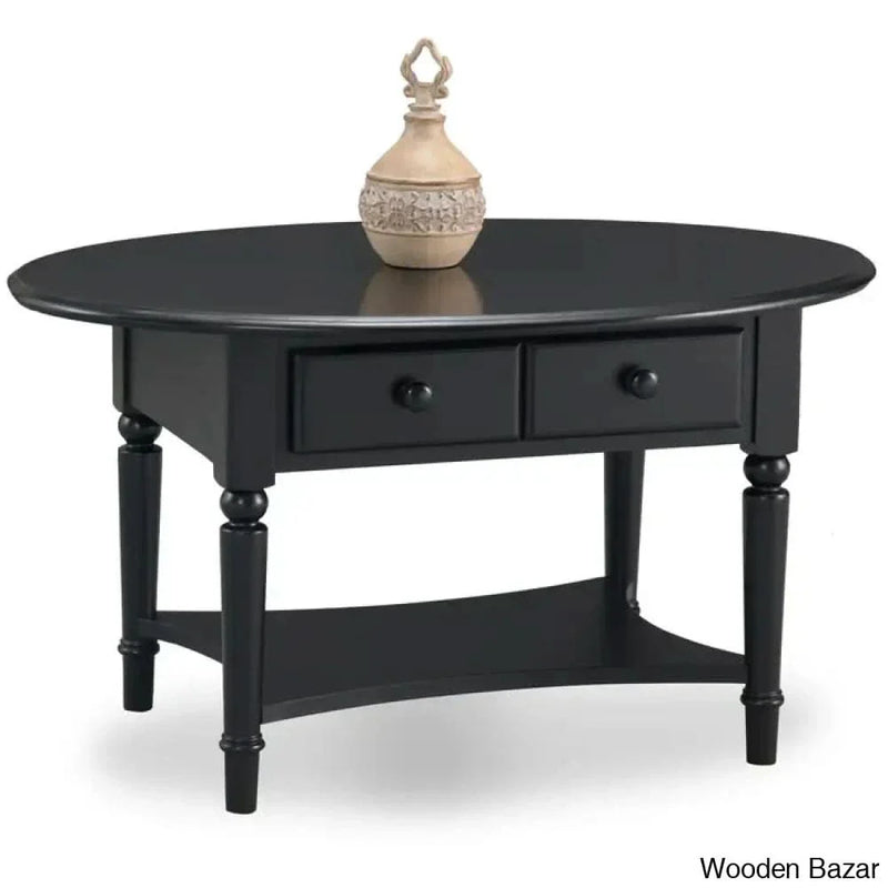 Coastal Solid Wood Oval Coffee and Center Table