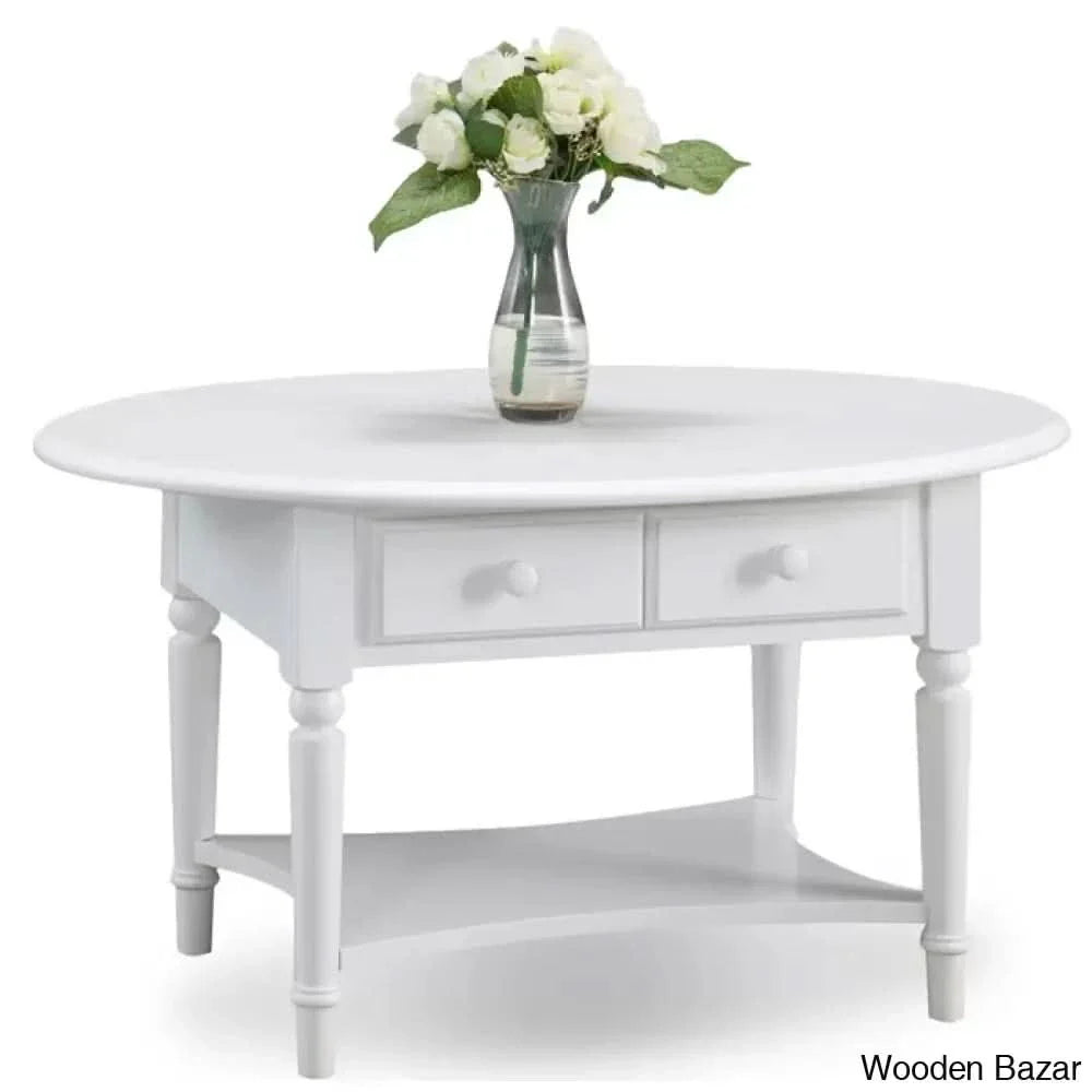 Coastal Solid Wood Oval Coffee And Center Table Orchid White