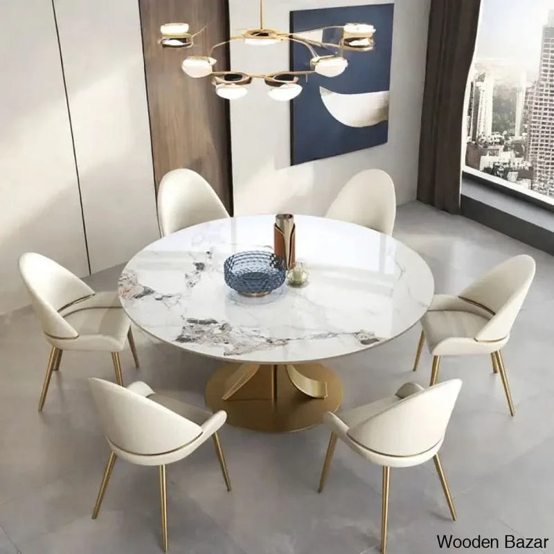 Contemporary Round Sintered Stone Dining Table set