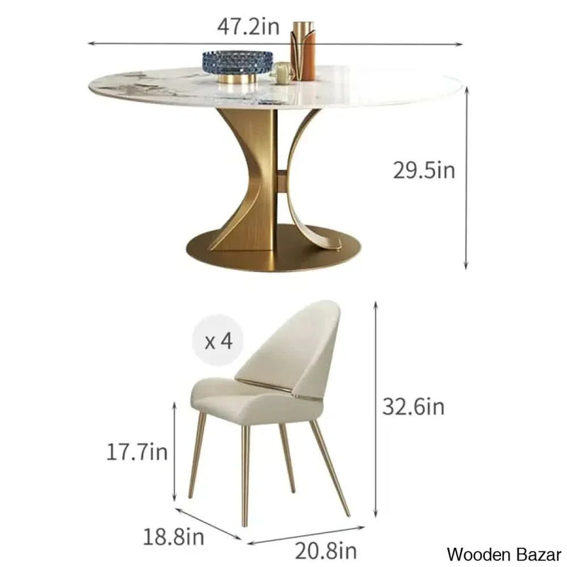 Contemporary Round Sintered Stone Dining Table set