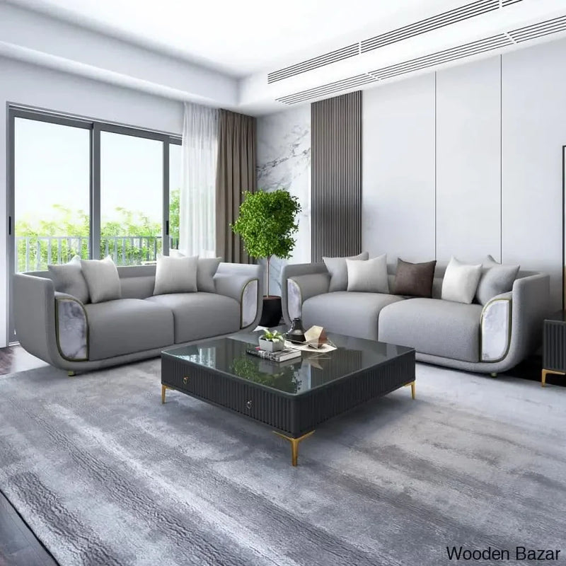 Contemporary tweed Fabric Sofa Set 3+2 in Stylish Cloud Grey