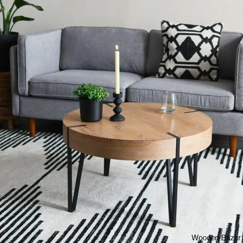 Corvallise Round Wood Side Coffee Table with Metal Hairpin Legs and center table
