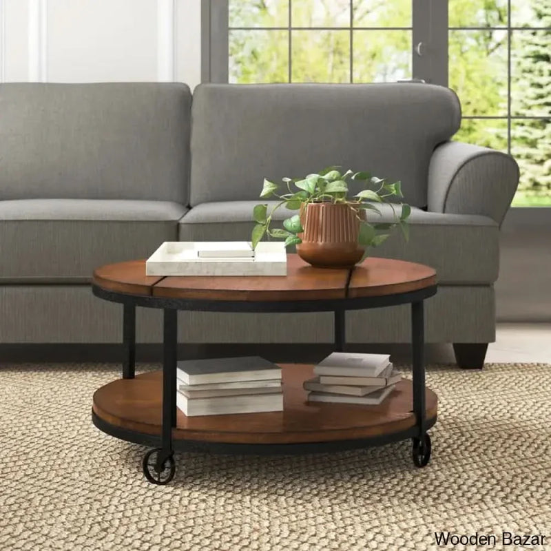 Creola Wheel Coffee Table with Storage Coffee and Center Table