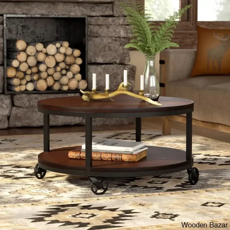 Creola Wheel Coffee Table with Storage Coffee and Center Table