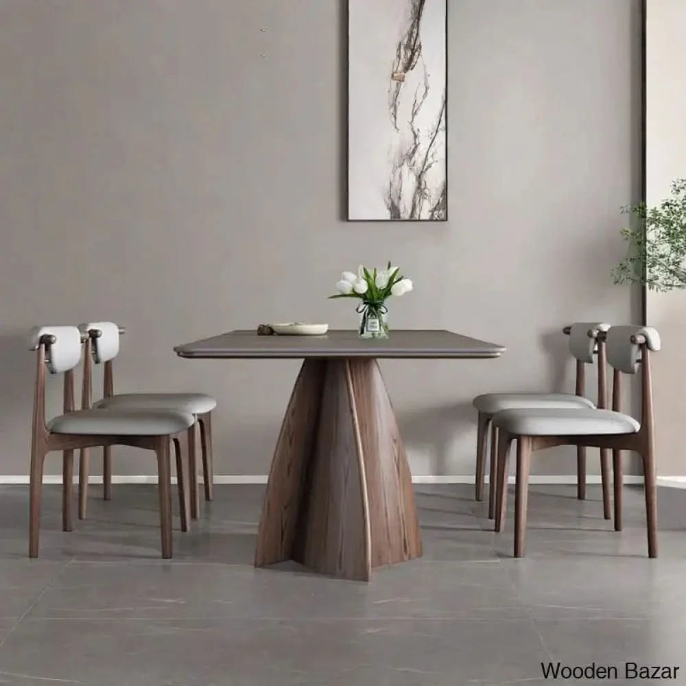 Daelen 6 Seater Stone Top Pedestal Dining Set - Craft Decor 29.5’’H X 63’’L 31.5’’W / 4 Seater