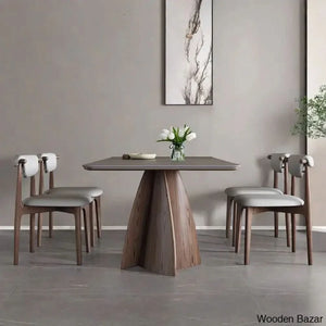 Daelen 6 Seater Stone Top Pedestal Dining Set - Craft Decor 29.5’’H X 63’’L 31.5’’W / 4 Seater