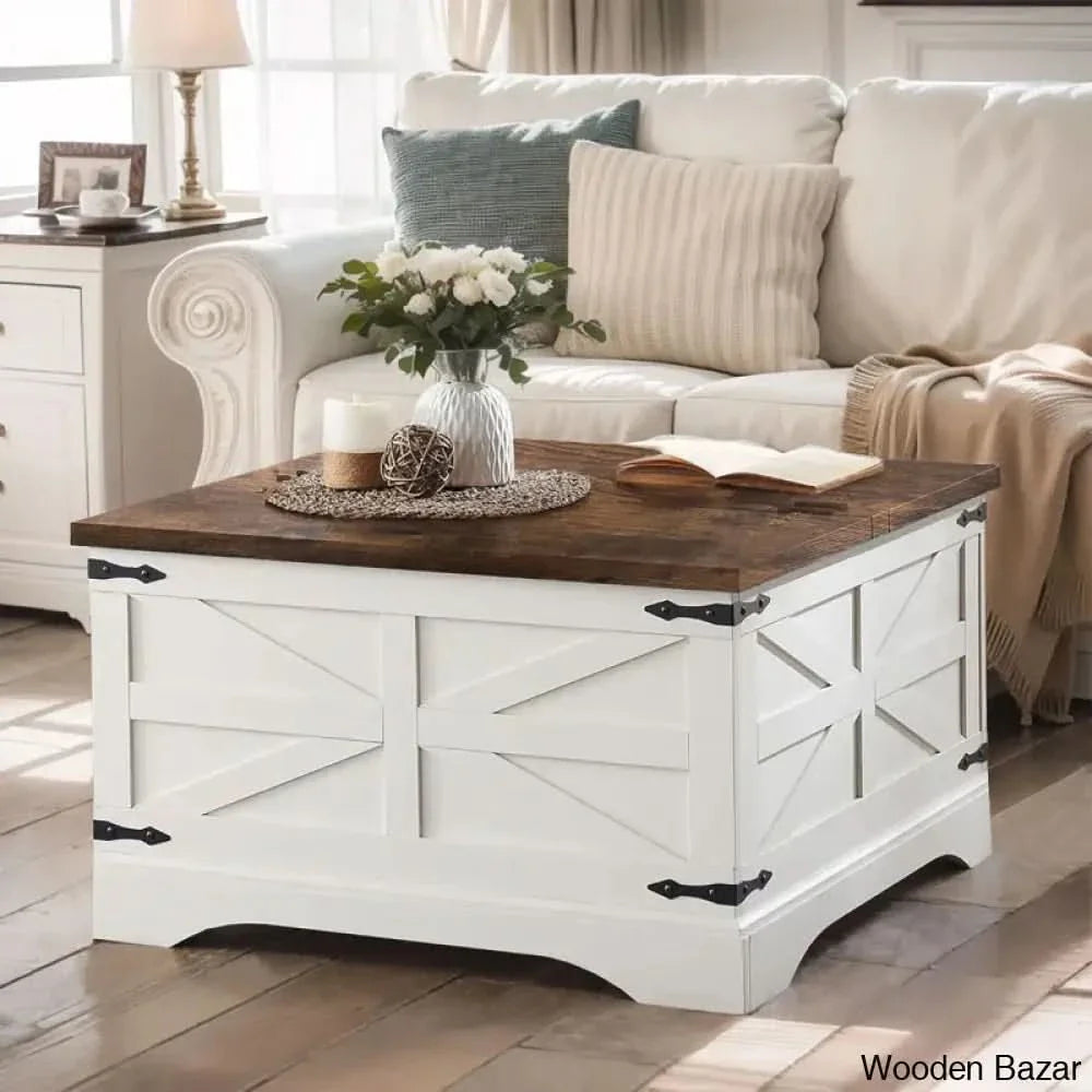 Dahlquisto Farmhouse Square Storage Coffee And Center Table With Hinged Lift Top White