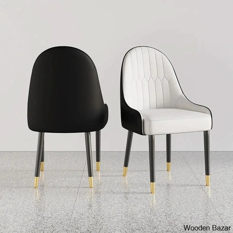 Darg Modern Dining Chairs (Set of 2) With PU Leather in White & Black with Sleek Metal Legs