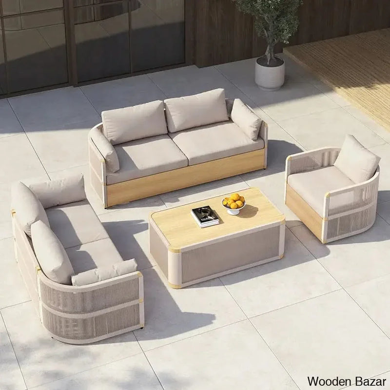 Denny Modern Khaki Swivel Sofa Set With Aluminium and Rope Design  - Craft Decor