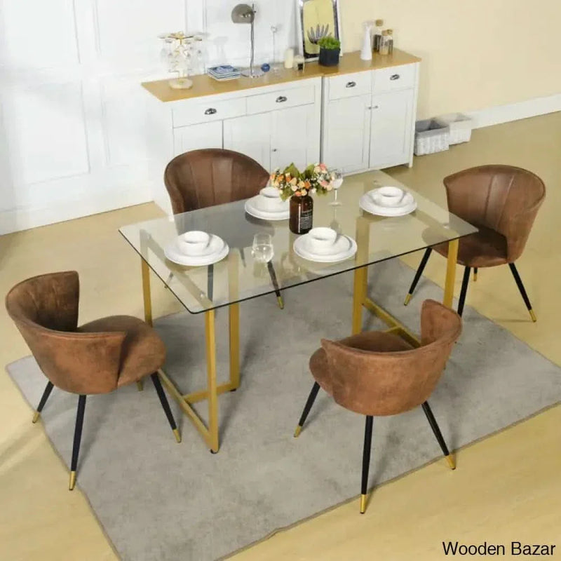 depton New 4 Seater Glass Top Sled Dining Set