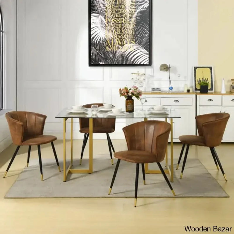 depton New 4 Seater Glass Top Sled Dining Set