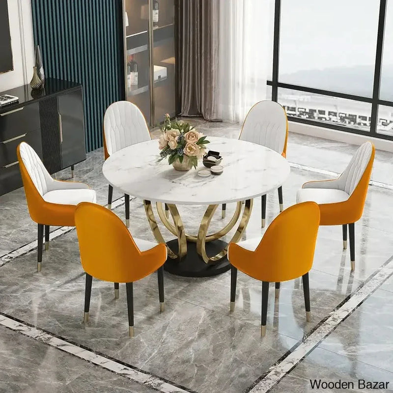 Diamond Sintered Stone Top Rectangle Dining Table Set - 1 Table & 6 Chairs