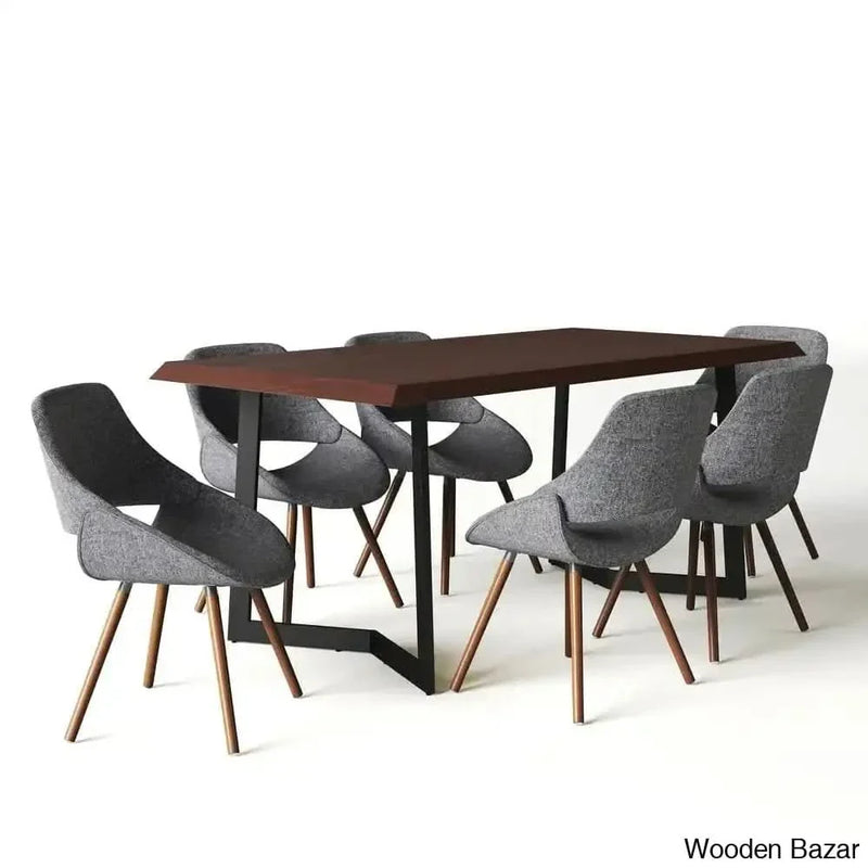 Divine  Modern Industrial Dining Set with Luxe Upholstered Solid Wood Chairs