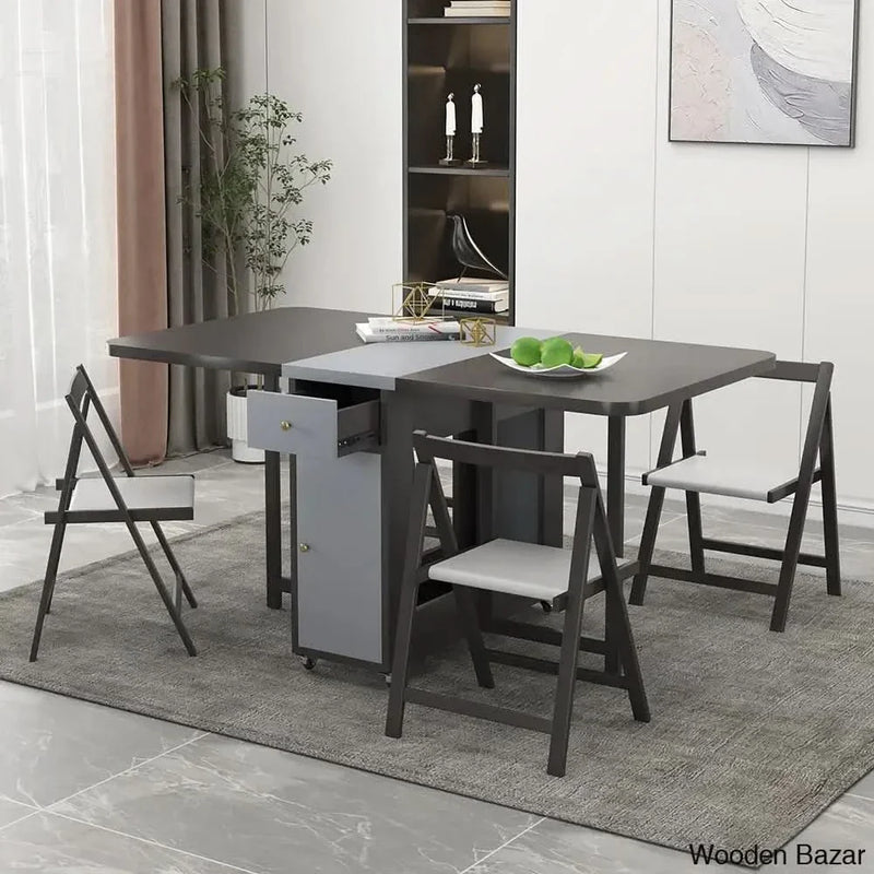 Divinity Modern Gray Folding Dining Table Set - 5-Piece Rectangle Wood Design with Chairs