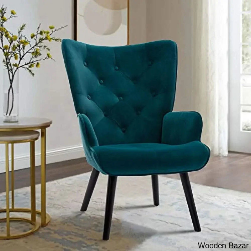 Dolonm Velvet Accent Modern Tufted Button Wingback Vanity Chair with Arms