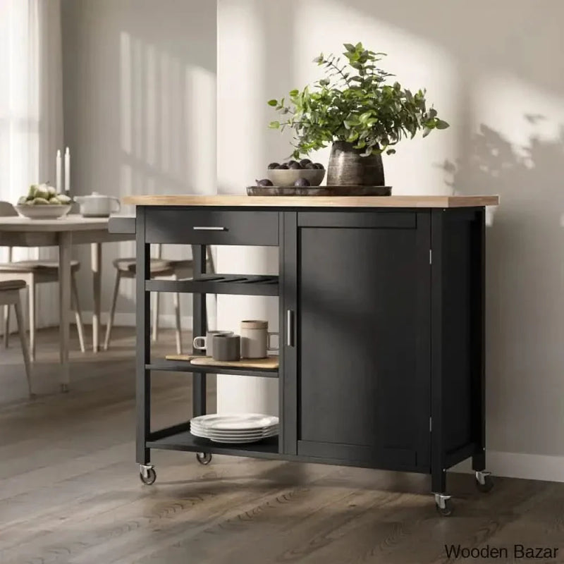 Domenique Solid Wood Top Kitchen Cart Kitchen trolley cart cabinet kitchen island with storage