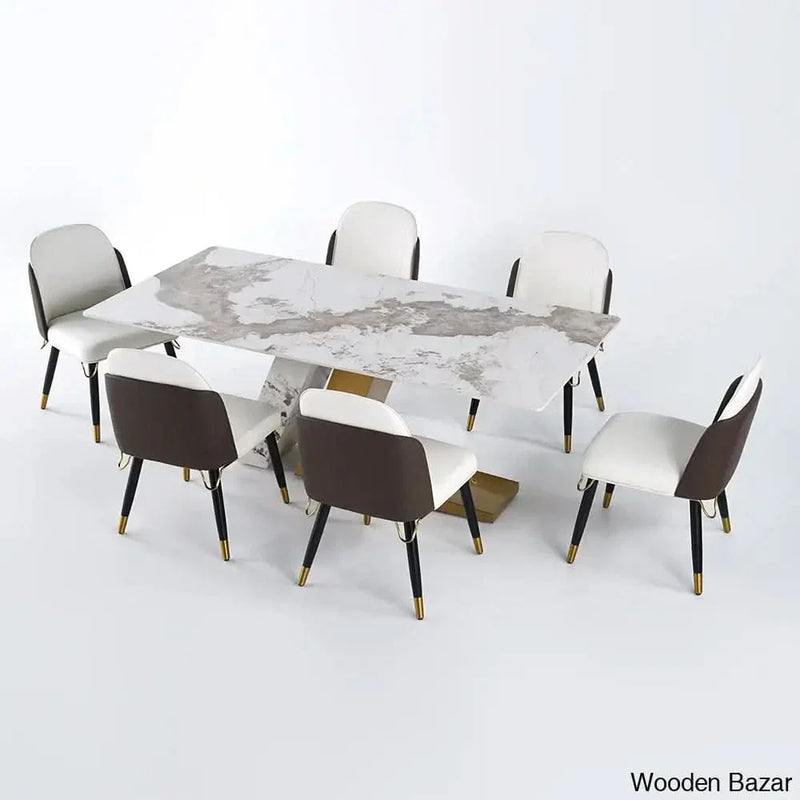 Dorothy 70.9" Modern Dining Set with Sintered Stone Table Top and 6 Sleek Chairs