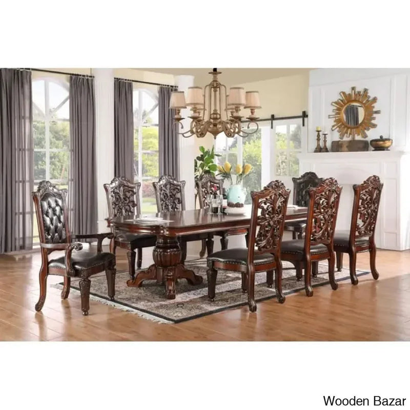 Dorzox Latest 8 Seater Extendable Dining Table Set With Double Pedestal