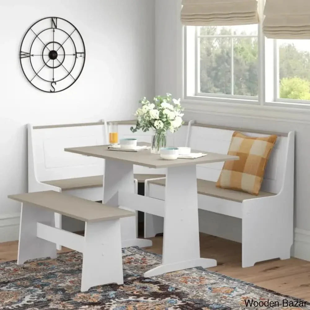 Dragon 5 Seater Corner Pine Breakfast Nook With Hidden Storage Gray