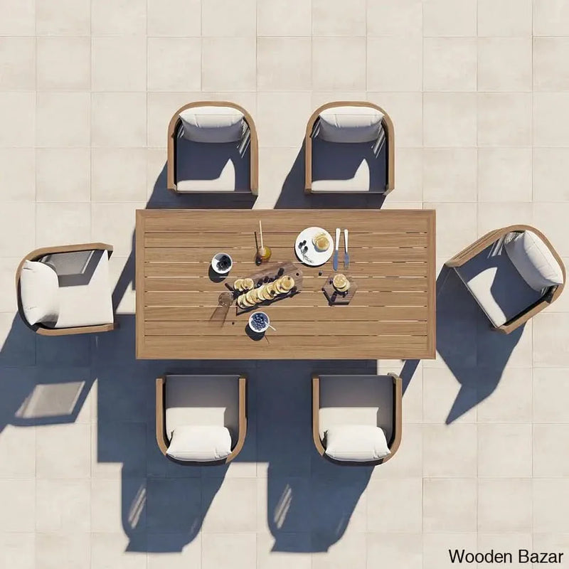 Duff 6 seater Outdoor Dining Set For 6 with Rectangle Table & Rope Woven Armchair in Natural