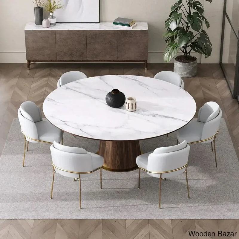 Duff Mid-Century Modern 7-Piece Dining Set - 48" Round White Table with 6 Stylish Side Chairs