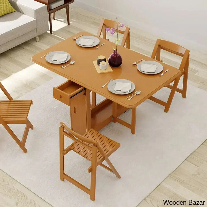 Dustin Modern Solid Wood 5-Piece Folding Dining Set with Drop Leaf Table and 4 Chairs