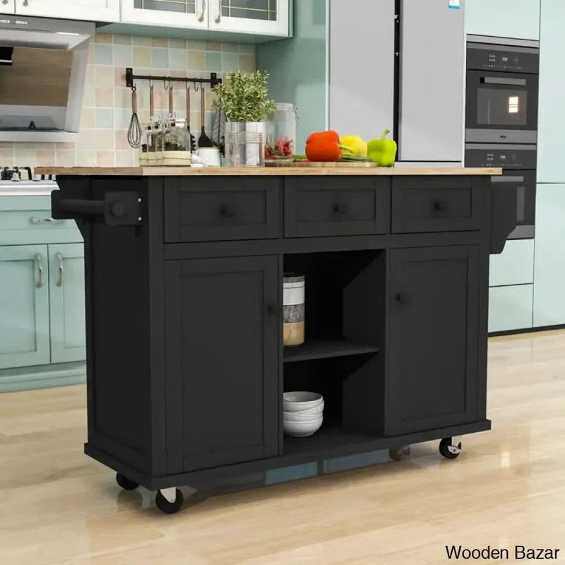Dyches Kitchen Island with Storage Cabinet and 3 Drawers for Dinning Room Kitchen trolley cart cabinet kitchen island with storage